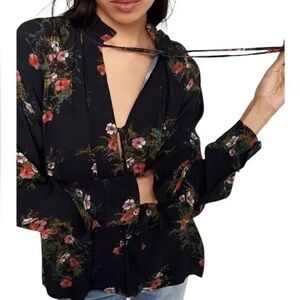 Joie Black and Red Floral Blouse